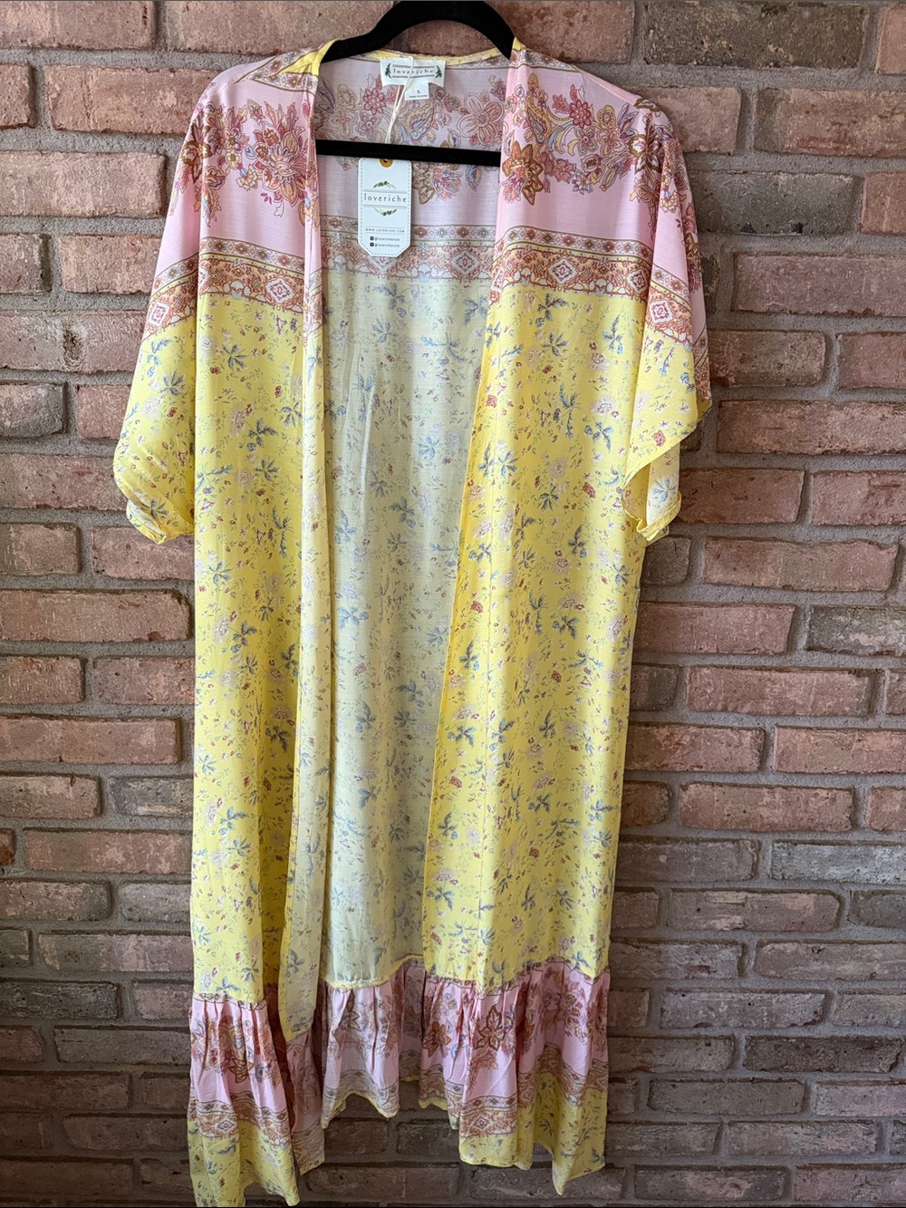 Pink and Yellow Floral Kimono Duster